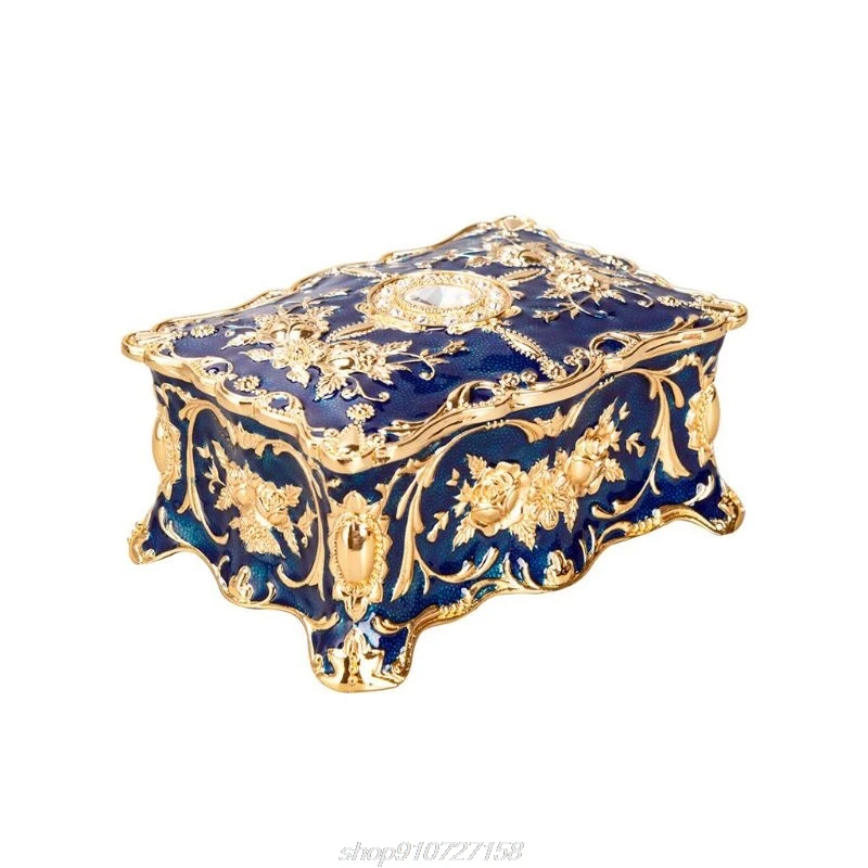 

Vintage Rectangle Trinket Box Jewelry Box Ornate Antique Finish Engraved with Two- Layer Organizer Box Exquisite J22 21 Dropship
