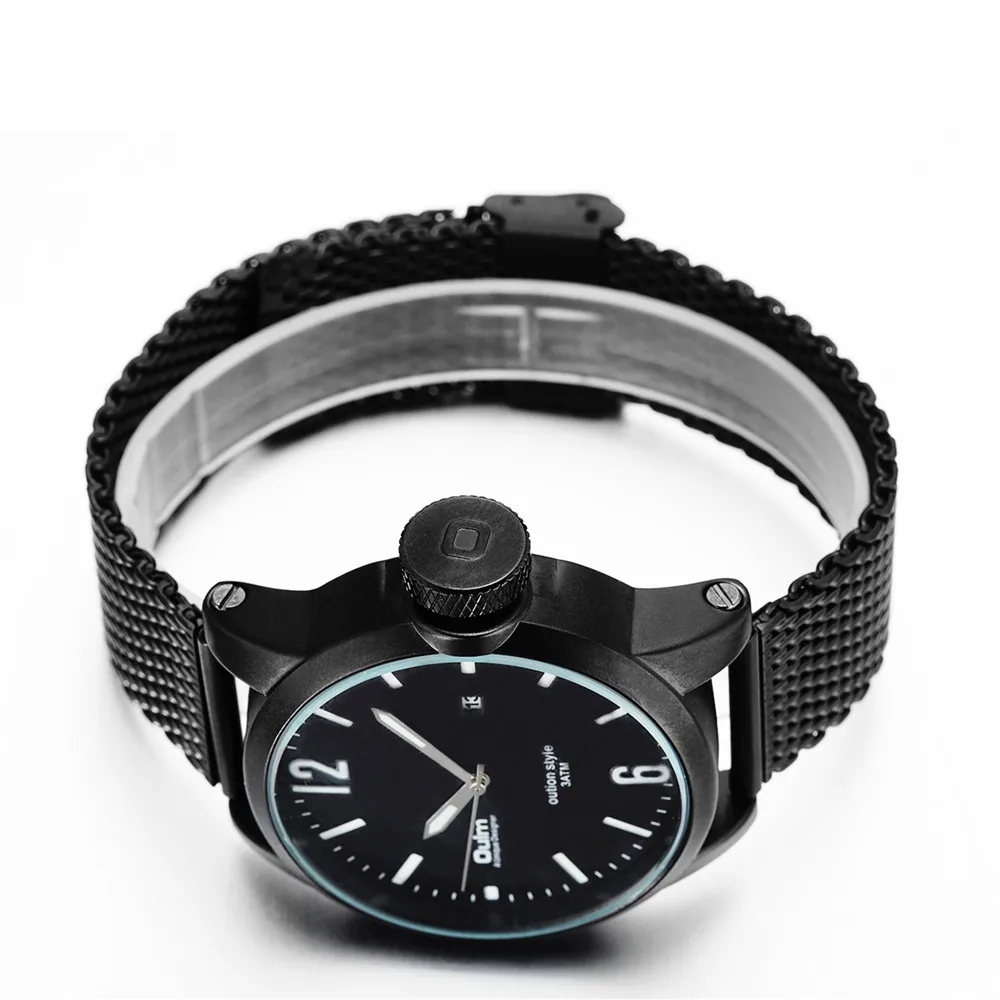 

New Men Watch Fashion Luminous Watches Oulm Top Brand Luxury Black Stainless Steel Mesh Band Quartz Watches Military Watches Men