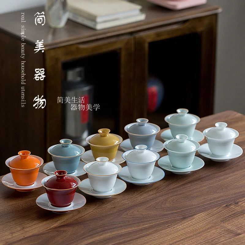 

Gaiwan Ceramic Tea Bowl Lid Saucer Set Lotus Teapot Master Cup Exquisite Tea Tureen Kung Fu Tea Teaware Drinkware As Gift tea