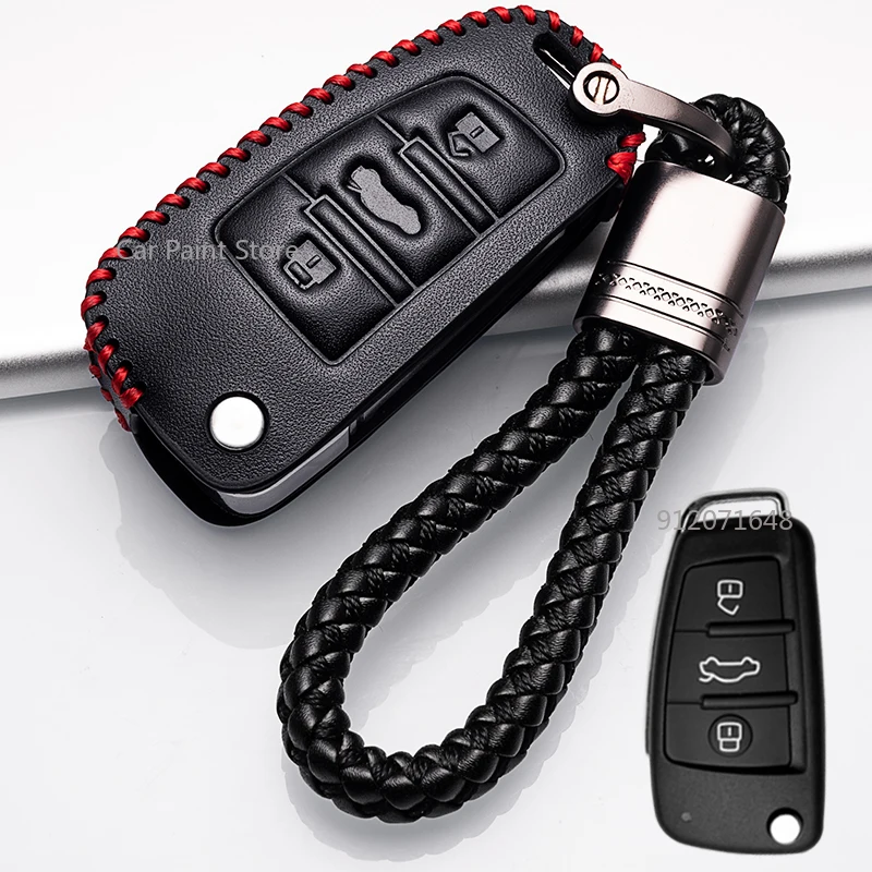 

Top Layer Leather Key cover car Key Case For Audi A1 A3 A4 A5 Q7 A6 C5 C6 Car Holder Shell Remote Cover Car-Styling keychain