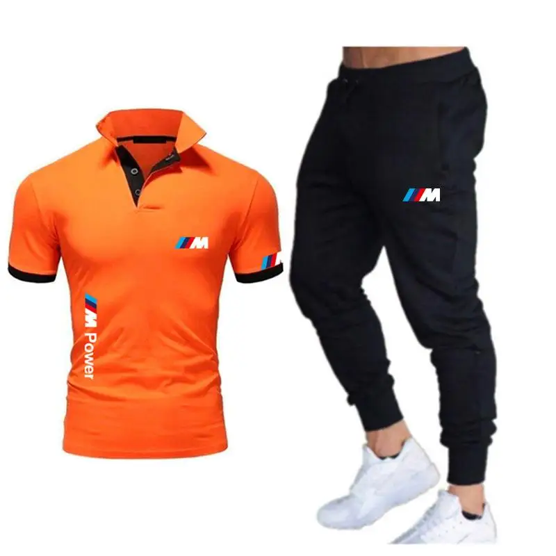 

Two Piece Set Summer Men's Polo Shirt Short-sleeved Set Summer Casual Sports T-shirt Trousers 2-piece Set Men Clothing Set