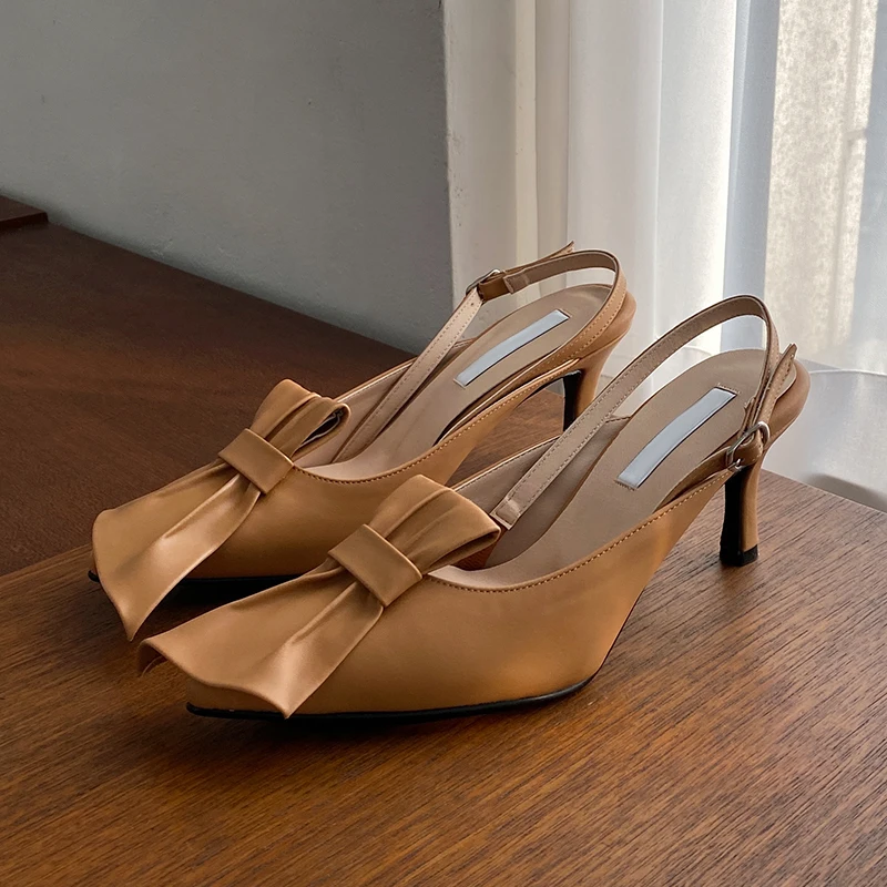

Spring Summer High Heel Shoes Women's 2020 New Style Thin Heeled Pointed-Toe Bow after Empty Closed-toe Sandals Women's