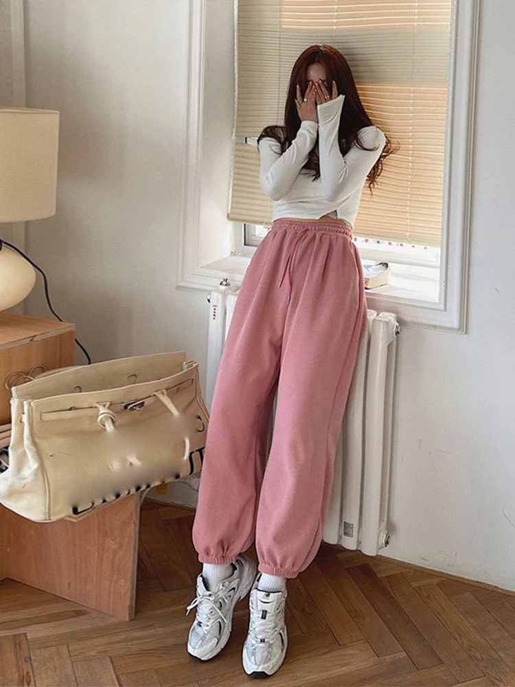 YUANYUANJYCO Autumn Spring Women Baggy Sport Harem Pants Korean Fashion Elastic High Waist Loose White Grey Black Trousers Woman track pants