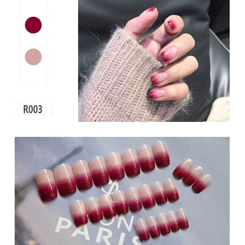 styleR003 High Quality Fashion Style Wearable press on nails short Waterproof 24 Pieces Boxed Fake Nails Finished Nail Patch with Glue T - Цвет: styleR003