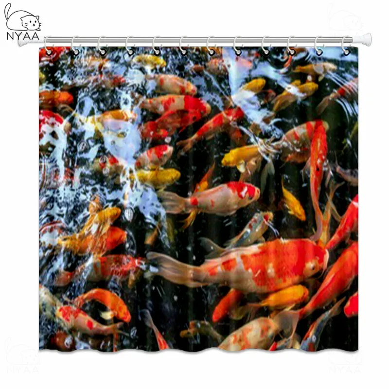 Занавеска для душа Koi Fish красная водонепроницаемая занавеска с рисунком рыбок и
