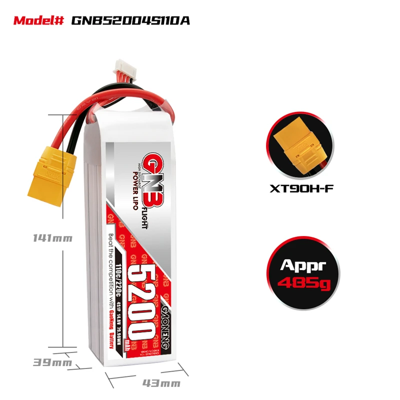 

Gaoneng GNB 4S 14,8 v 5200 /, 110C/220C HV Lipo RC FPV