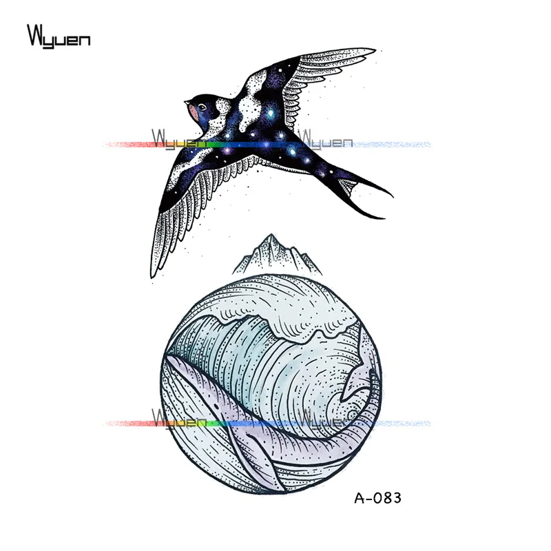 Поддельные татуировки Wyuen Whale Swallow для взрослых водонепроницаемые наклейки