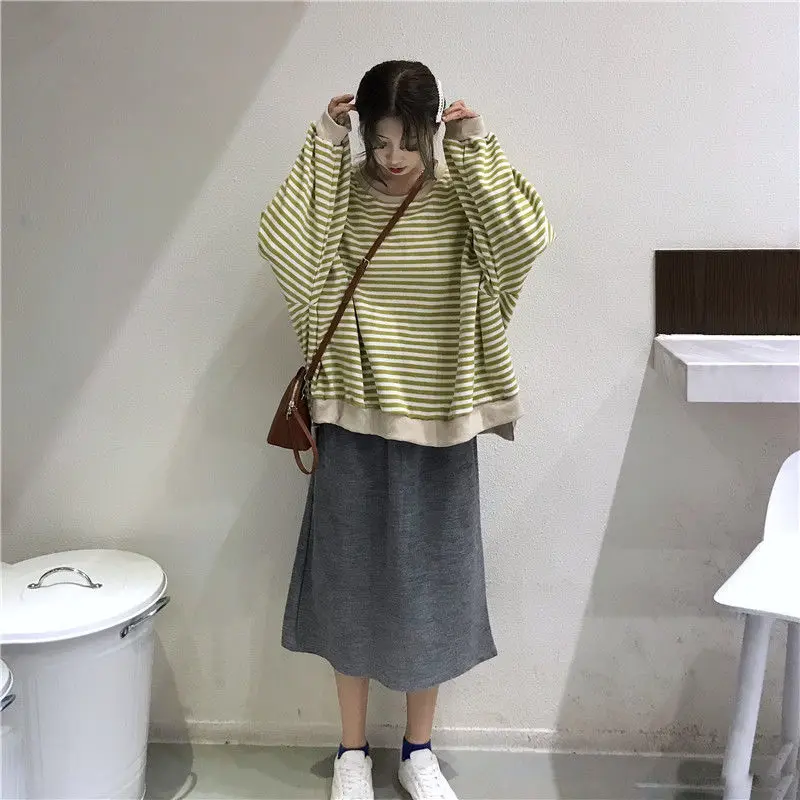 

Stripe T Shirts Women Causal TShirt Thin O-neck Loose Long Sleeve Top Korean Women Clothes