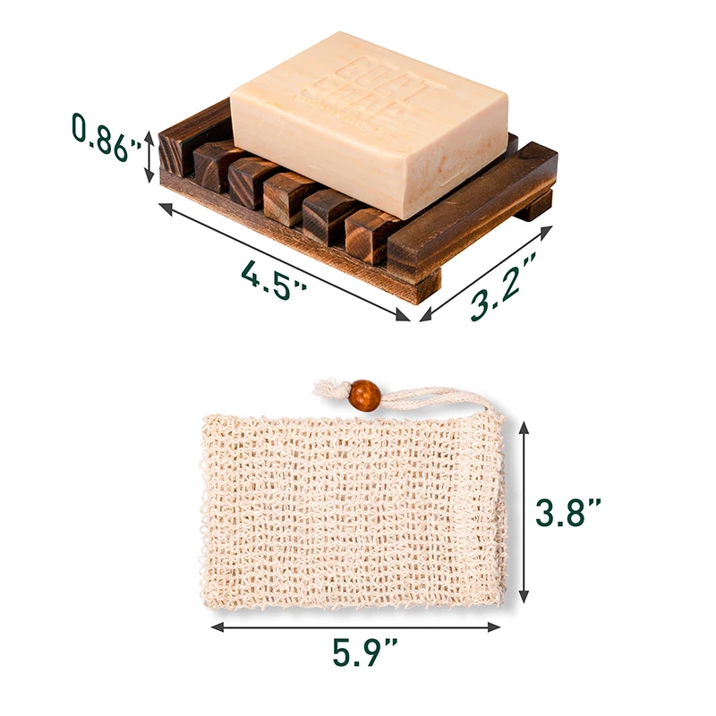 4 pcs set soap dish handmade soap box made of natural pine and soap exfoliating bag natural soap saver bathroom accessories free global shipping