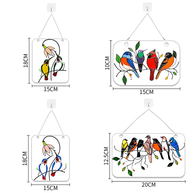 

Stained Bird Glass Window Hangings Mini Acrylic Wall Hanging Birds Decor With Hook Room Accessories Decor Mothers Day Gift