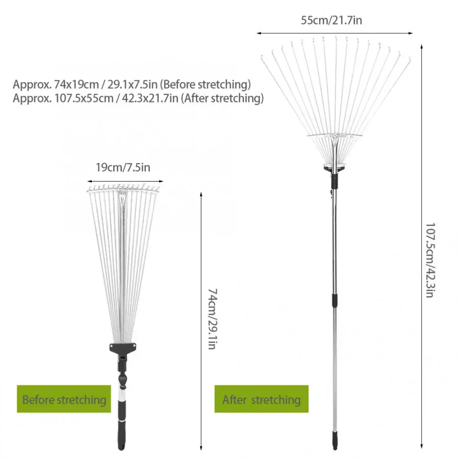 Регулируемый складной садовый инструмент для чистки травы и листьев|Грабли| |