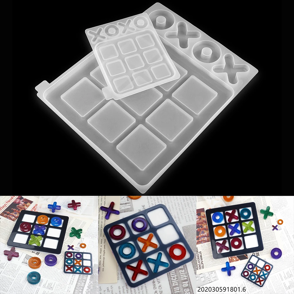 

Tic-Tac-Toe Ox Chess Game Epoxy Resin Mold Mirror Silicone Mold For DIY Resin UV Epoxy Jewelry Handmade Making Tools