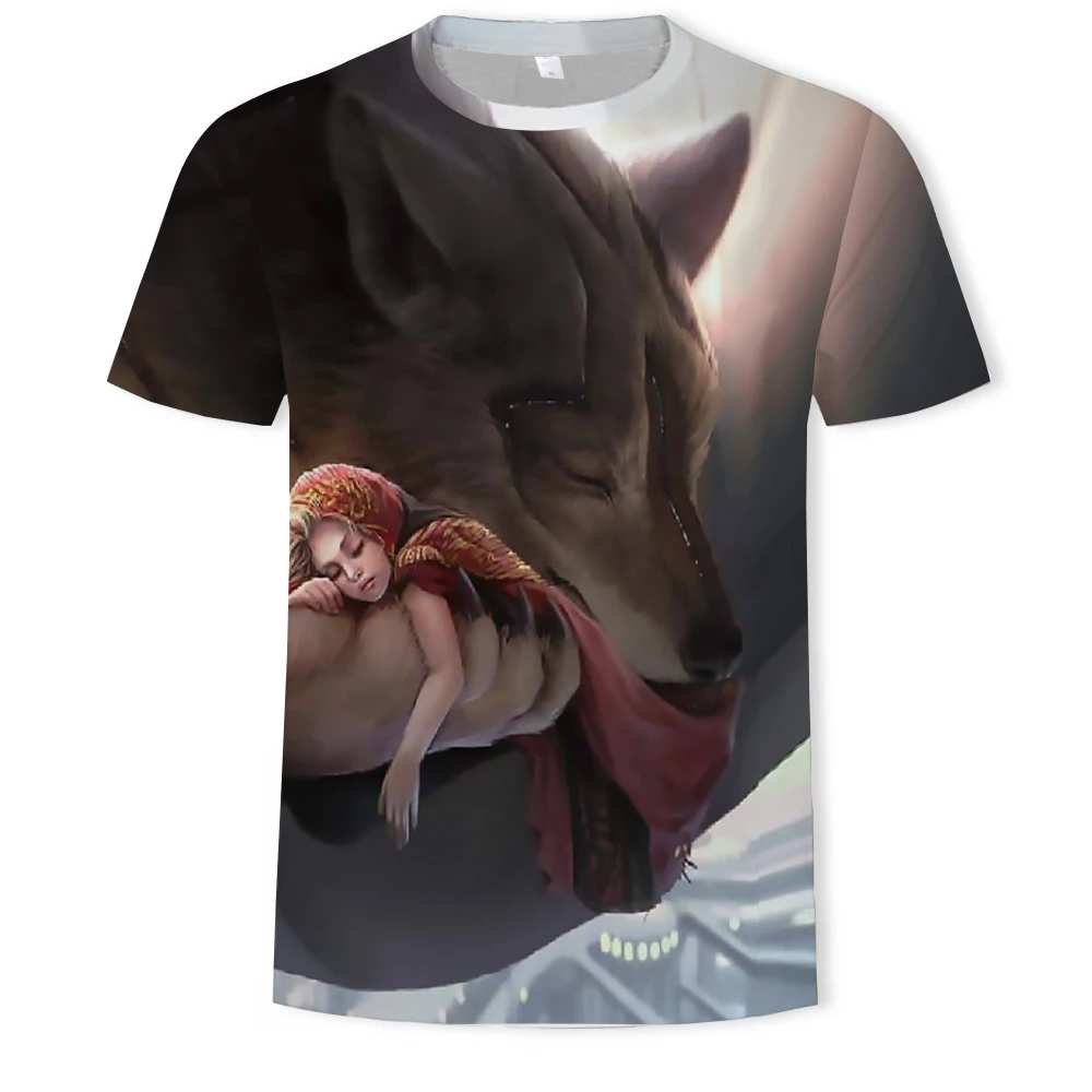 

Summer men's wear, oversized T-shirt, comfortable, lint-free and breathable, cool 3D wolf pattern, 3D men's T-shirt