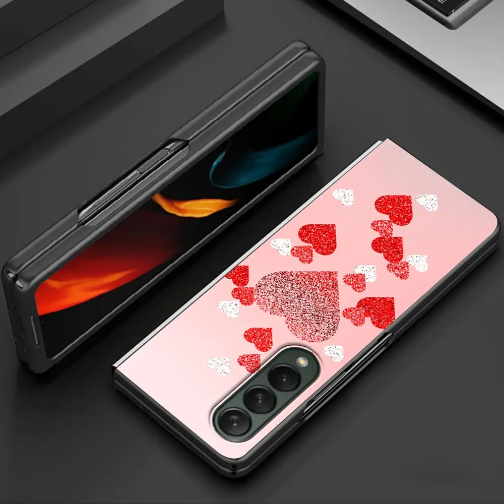 Luxury Case for Samsung Z Fold3 5G Phone Cover for Galaxy ZFold 3 Black Hard  Funda For Z Fold 4 Fold4 Capa Rose Glitter Pink