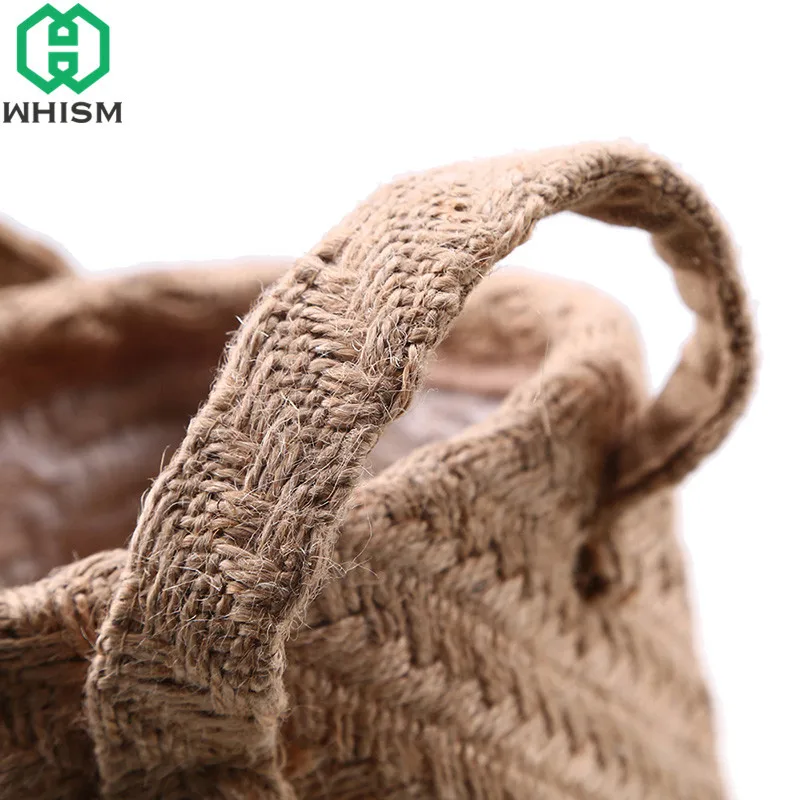 

1Pc Household Woven Storage Basket Foldable Hemp Storage Boxes Sundries Organizer Laundry Pot Home Organizer with Handle