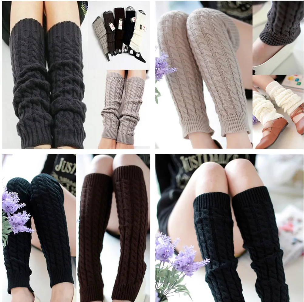 

Womens Fashion Winter Knit Crochet Knitted Leg Warmers Legging Knee High Socks