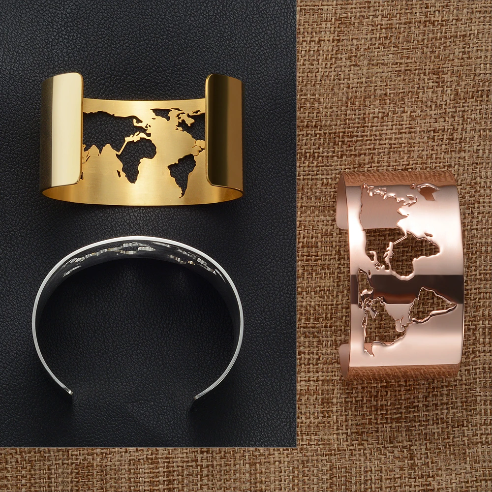 Карта мира выдалбливают Браслет-манжета для путешествий мир ювелирных изделий