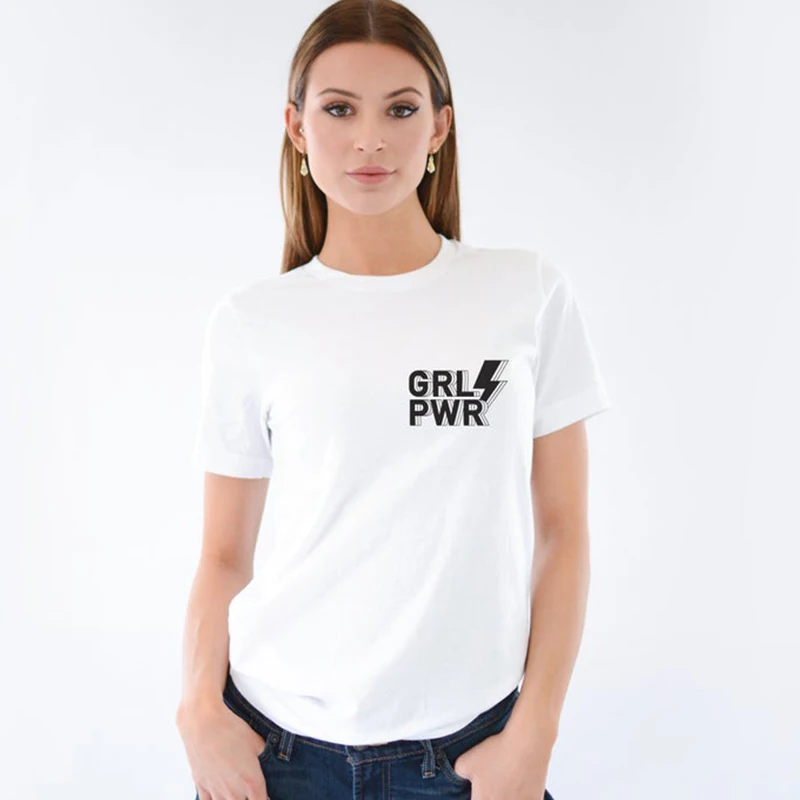 

Grl Pwr с буквенным принтом женская футболка в полоску с коротким рукавом для мальчиков Мощность прав женщин хлопковая футболка размера плюс с...
