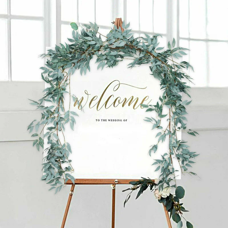 

1.7m Artificial Silk Willow Rattan Leaves Garland Plant Fake Eucalyptus Garland Leaves Ivy Wreath Home Wedding Party Decoration