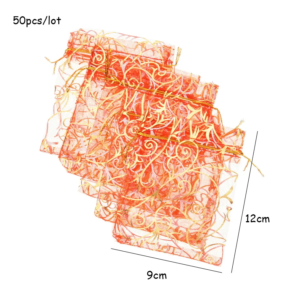 

50Pcs/lot New Jewelry Packaging Bags High Quality Fashion Star White Yellow Red Rectangular Organza Bag Jewelry Making Accessory