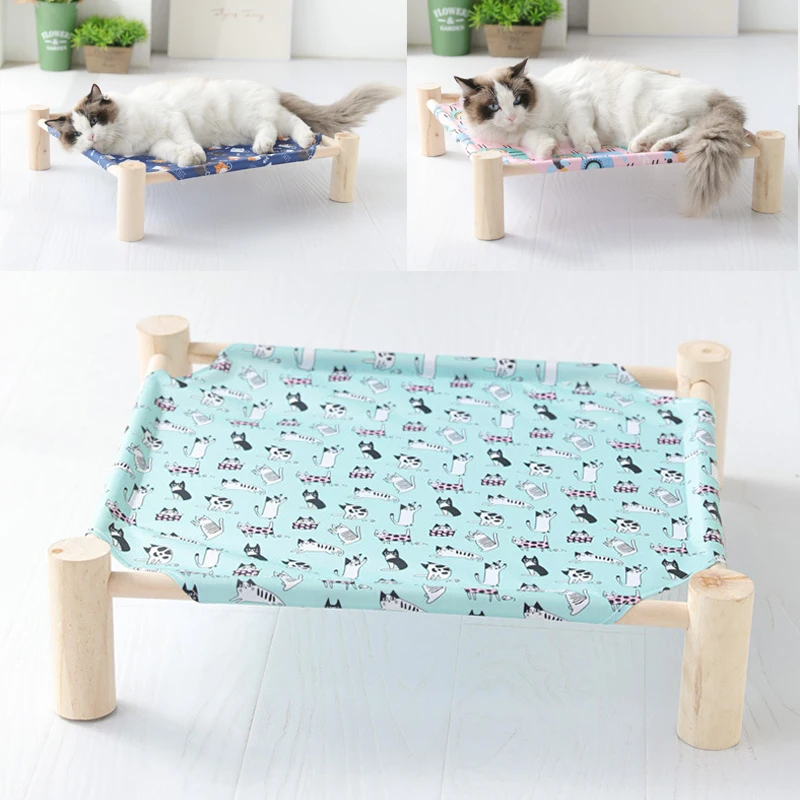 

Деревянная портативная охлаждающая кровать для питомца, кошки, поднятая кроватка, гамак, моющийся хлопковый холст