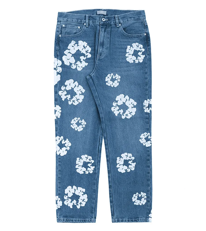 

2021AW Kanye West White Flower Denim Jacket Men Women Couple Denim Jacket Oversized Hip-hop High Street Kanye Jacket