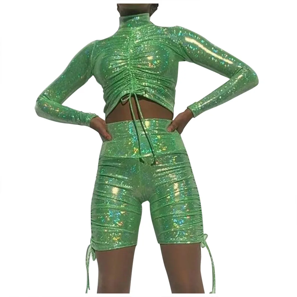 Женский комплект из 2 предметов стильный короткий топ с длинными рукавами и шорты