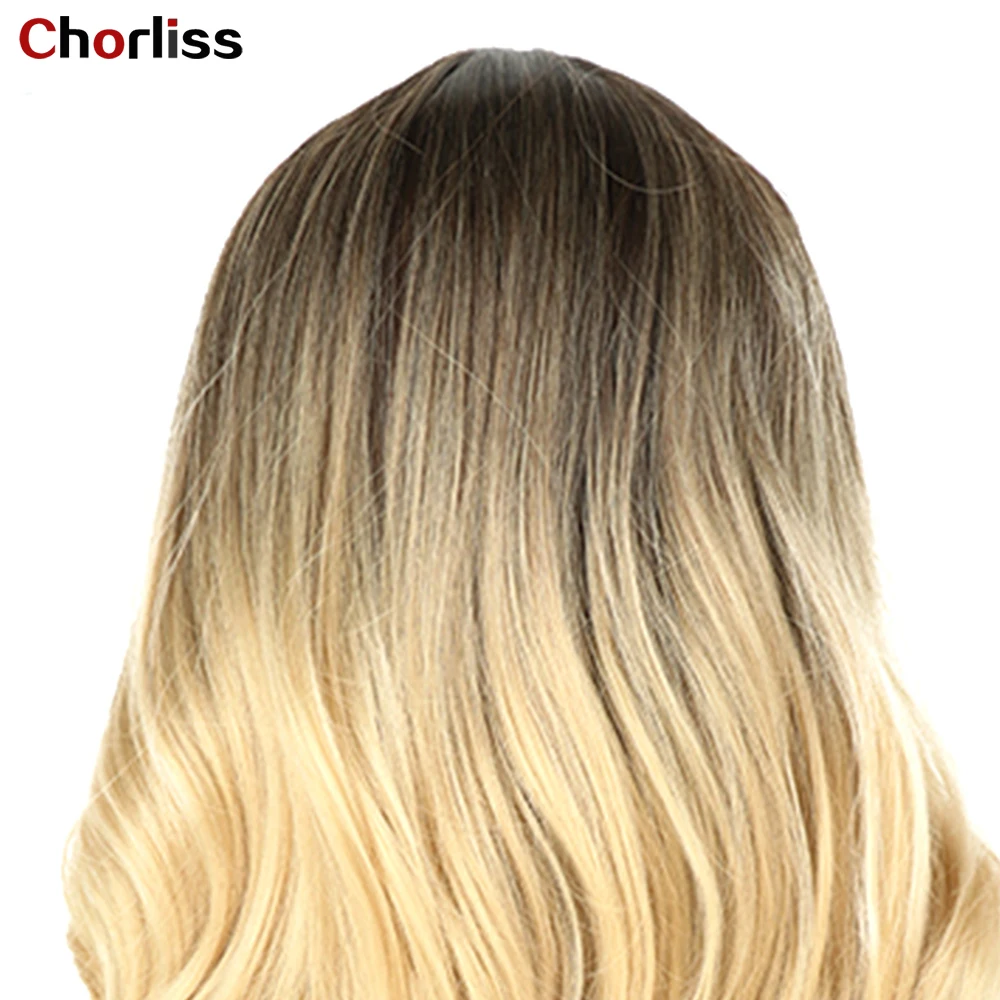 

Ombre Black Blonde Curly Wigs Long Wavy Synthetic Hair Wigs Fashion Cosplay Middle Part Machine Made Full Wig For Women 24Inches