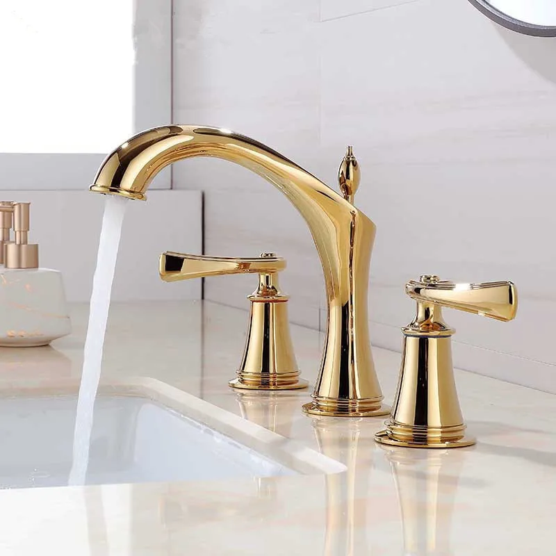 

Tuqiu Basin Faucet Gold Widespread Bathroom Faucet 3 Hole Widespread Sink Faucet Mixer Hot Cold Rose Gold Water Tap