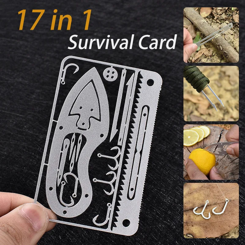 

Outdoor multifunctional fishing hook card with 17 functions, camping survival tool, fishing equipment, portable fishing gear