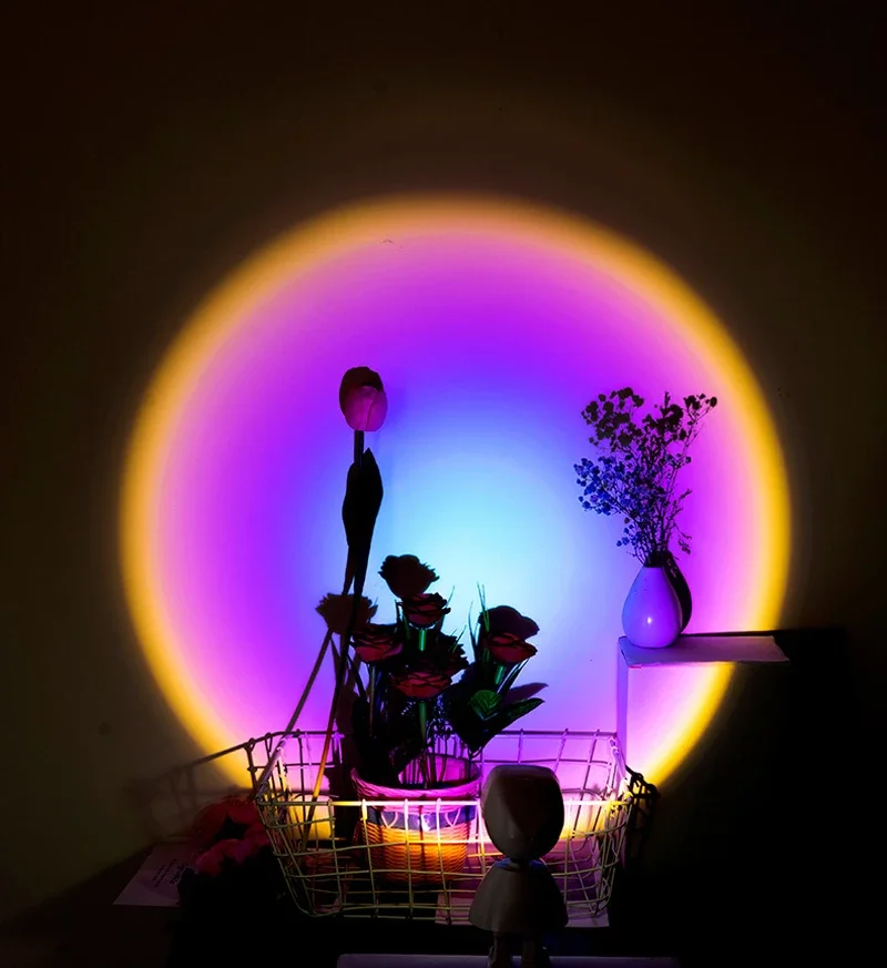 

Robot Sfeer Licht 360 Zonsondergang Rode Lamp Traploos Dimmen Projector Night Lamp Netwerk Rode Selfie Licht Voor Wanddecorati