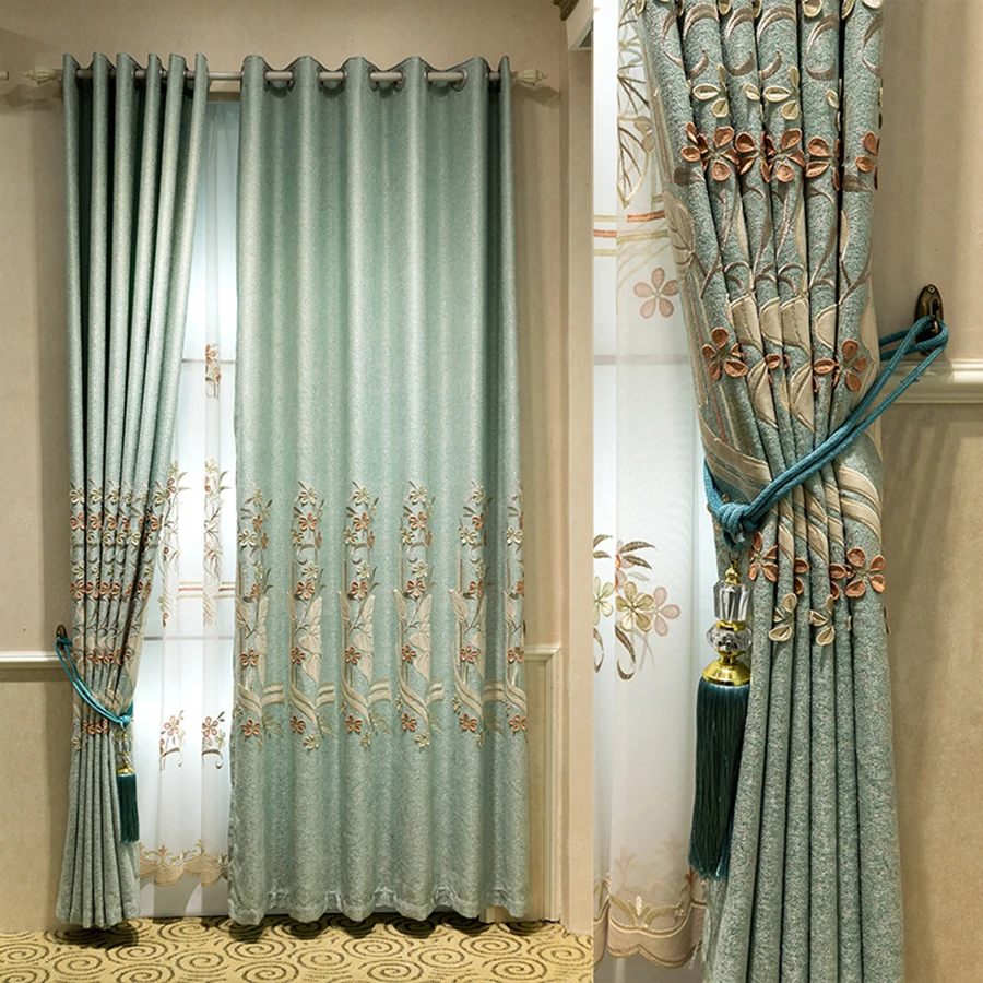 

European Style Luxury Exquisite Chenille Embroidery High Quality Shading Customization Curtains for Living Dining Room Bedroom