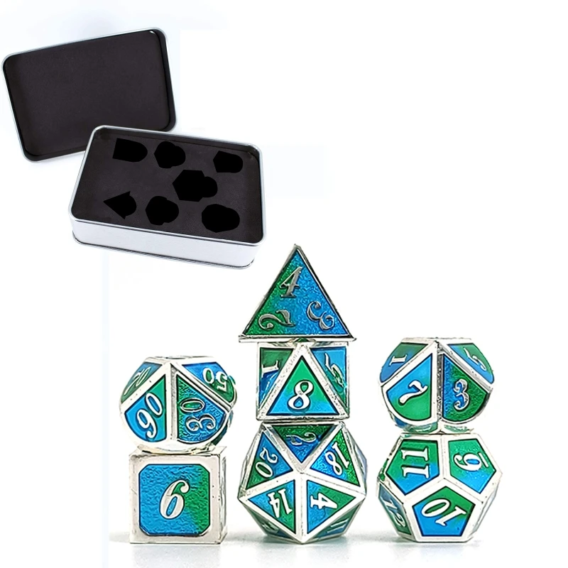 

2021 Top 7 PCS Italic Style Metal Dice Metallic DND Game D&D Dice with Free Metal Case