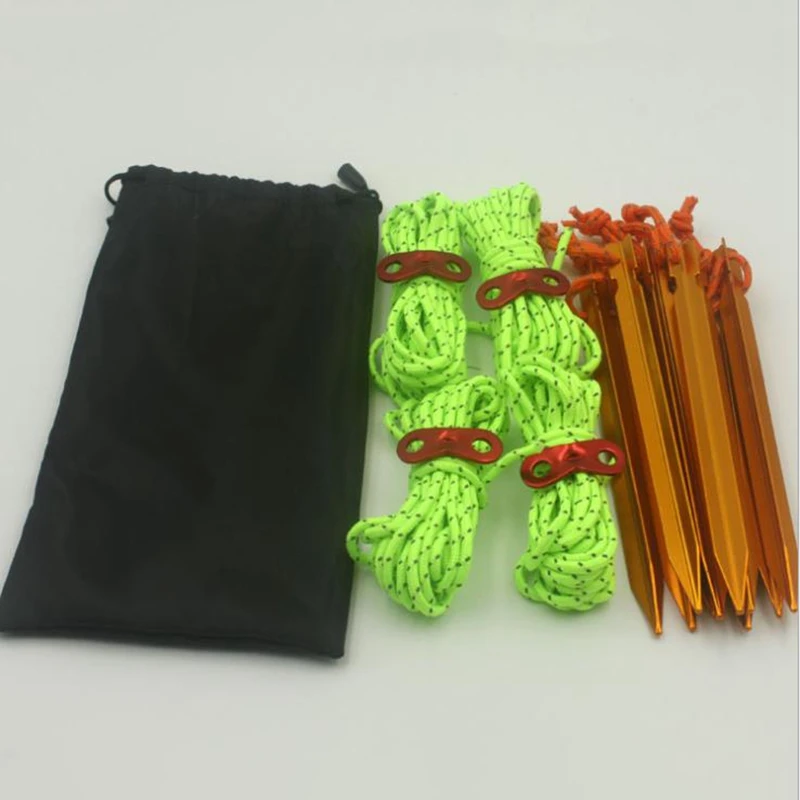 Tent Rope Set 4 4mm Thick Reflective Ropes and 10 Ground Nails 1 Storage Bag Camping Wind Buckles | Спорт и развлечения