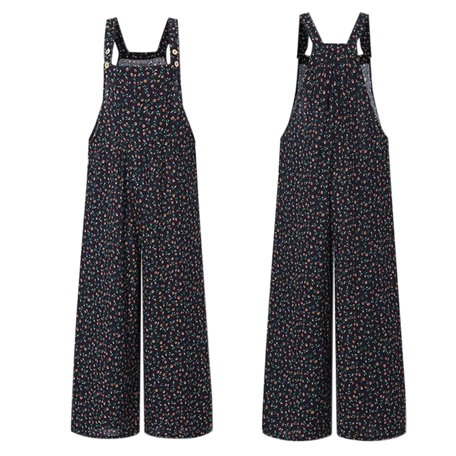 

Summer Bohemian Jumpsuit Women Elegance Fashion Elegant Floral Prints Straps Wide Leg with Pockets Vintage Jumpsuits Outfits