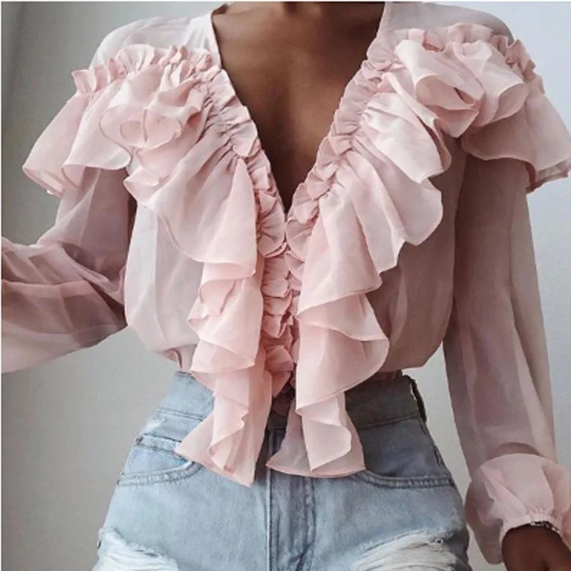 

New Fashion Women Long Sleeve Loose Fashion Ladies Vneck Casual Blouse Tops Shirt