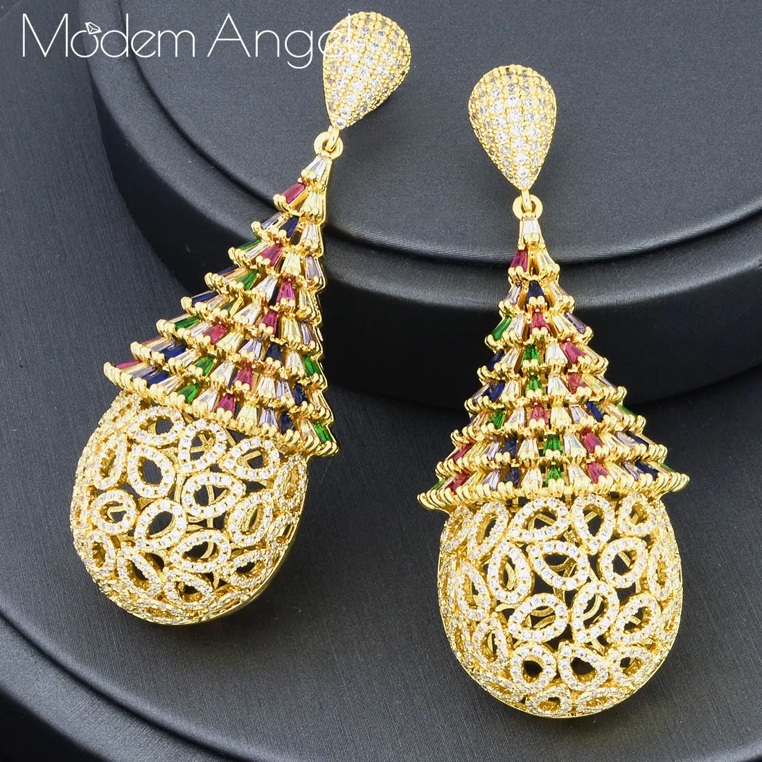 

ModemAngel Luxury Water Drop AAA Cubic Zirconia Gold Color Dubai Wedding Copper High Quality Fashion Earring Jewelry
