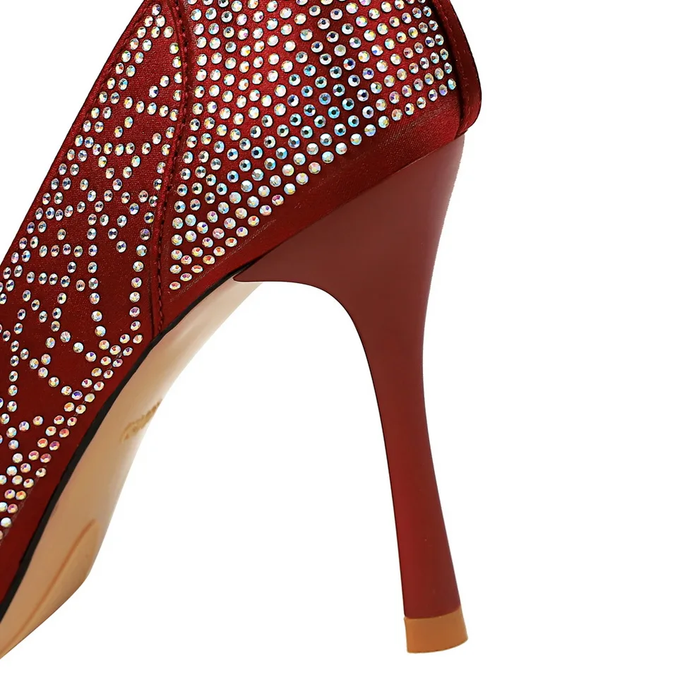 2020 женские 9 5 см на высоком каблуке каблучки с украшением в виде кристаллов