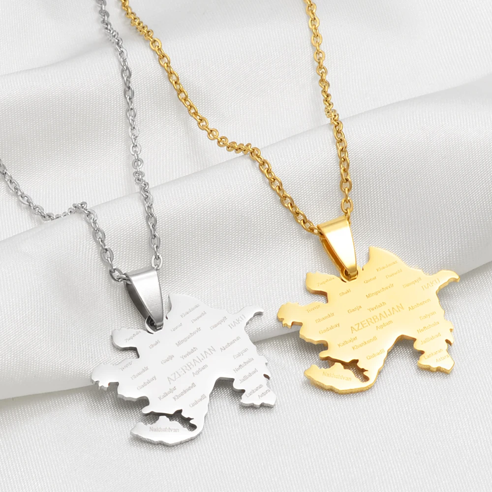 Anniyo Azerbaijan Map City Name Pendant Necklaces Azerbaycan of Maps Jewelry Gifts #270021 |