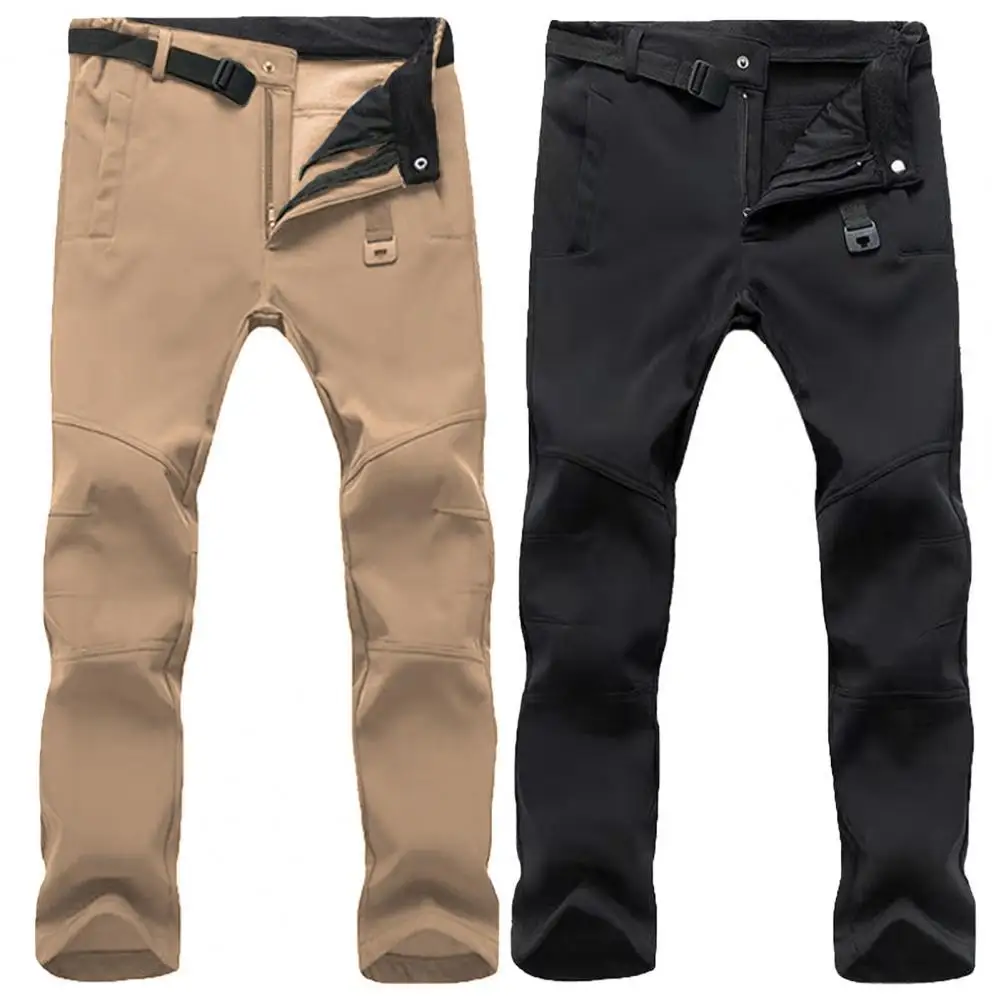 

Casual Simple Waterproof Mid Waist Sweatpants Zipper Men Pants Solid Color for Skiing