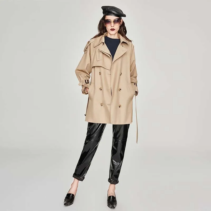 Женское длинное двубортное пальто элегантная ветровка верхняя одежда весна 2020