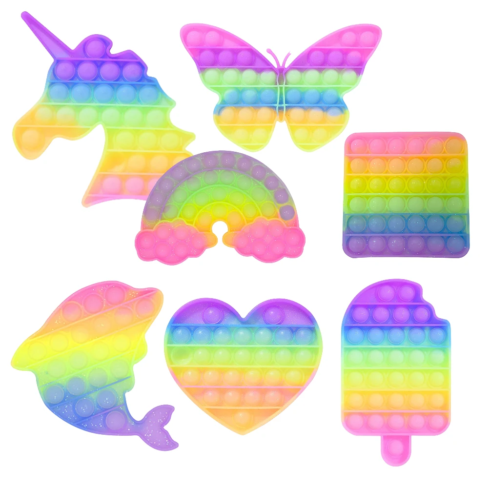 

Cartoon Kawaii Poppit Fidget Reliver Stress Toys Rainbow Push Its Bubble Antistress Toys Sensory Toy To Relieve Autism Kids Toys