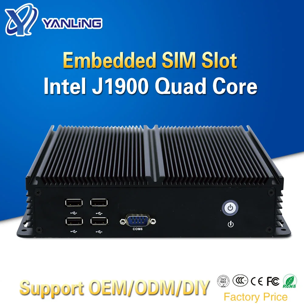 Мини компьютер Yanling с процессором Celeron J1900 Quad Core 6 RS232 COM 1 USB3.0 5 USB2.0 поддержкой Windows 7 8