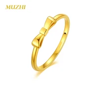 muzhi real 18k soild gold ring au750 simple cute bowknot womens ring gifts for girls fine jewelry