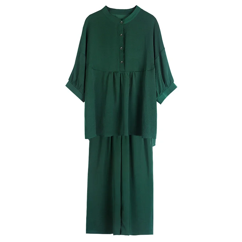 

Two Piece Sets for Women Summer 2021 New Oversized Casual A-line Blouse Tops And Elastic Waist Straight Pants Suit 4XL Plus Size