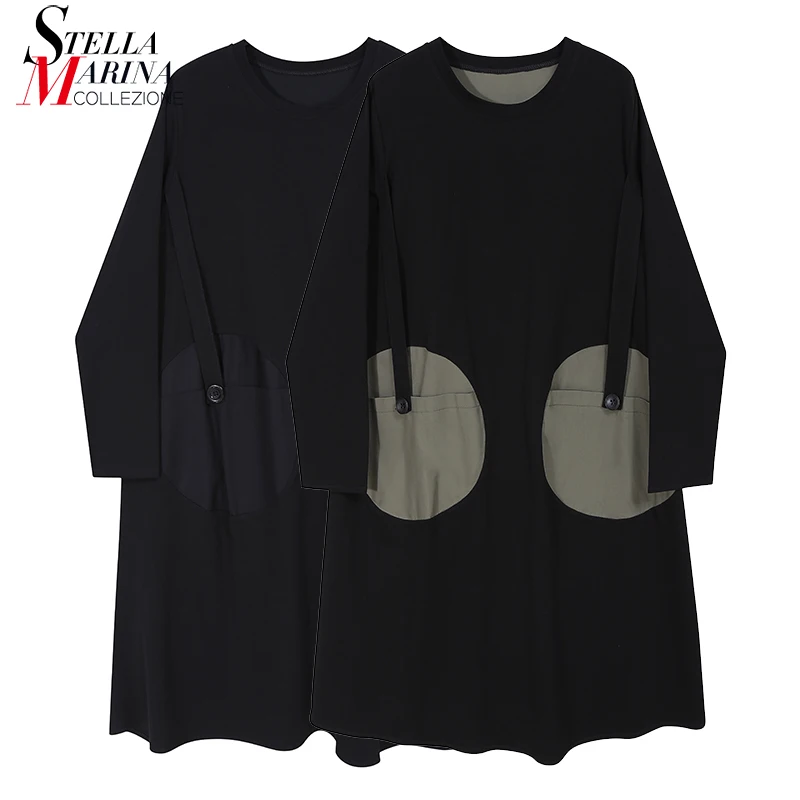 * Новинка женское черное платье с длинным рукавом осень 2020 размера плюс