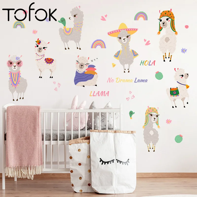 

Tofok Наклейка на стену с изображением радуги маленькой овцы, английского кактуса, креативные наклейки на стену для детской комнаты, гостиной,...