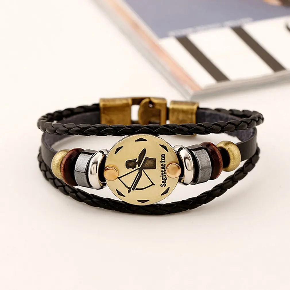 Кожаный браслет унисекс с 12 созвездиями кожаный ручной работы для мужчин и