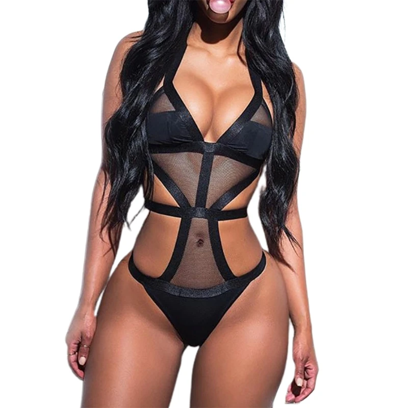 

Sexy Lingerie Three-point Bikini One-piece Swimsuit See-through Mesh Sexy Open Back Hollow Swimsuit Bathing Suit Women