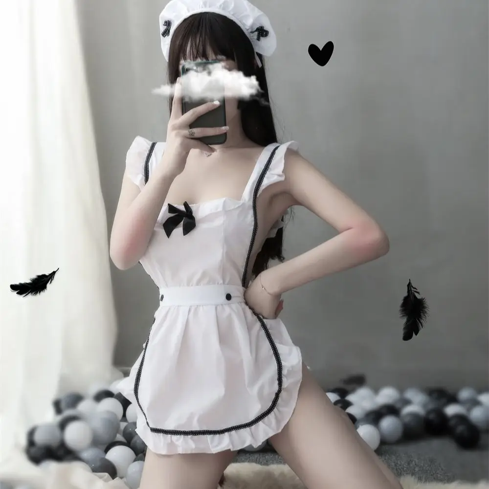 

New Sexy Maid Servant Cosplay Uniform Tempation Cross Bandage Flounce Dress French Apron Lolita Erotic Lingerie Set Underwear